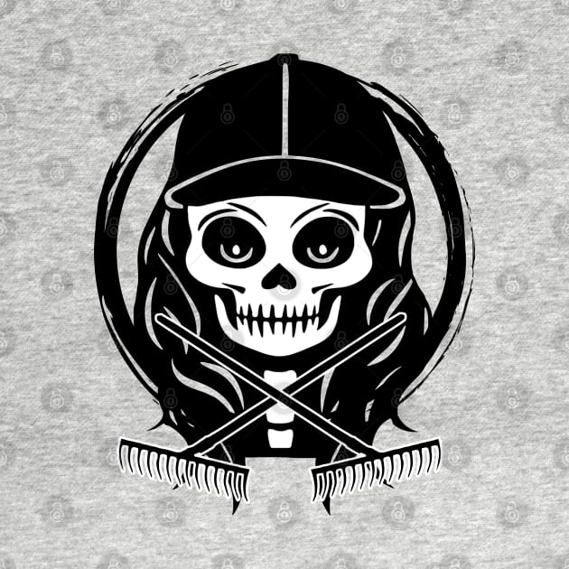 Landscaper Skull and Rakes Black Logo by Nuletto